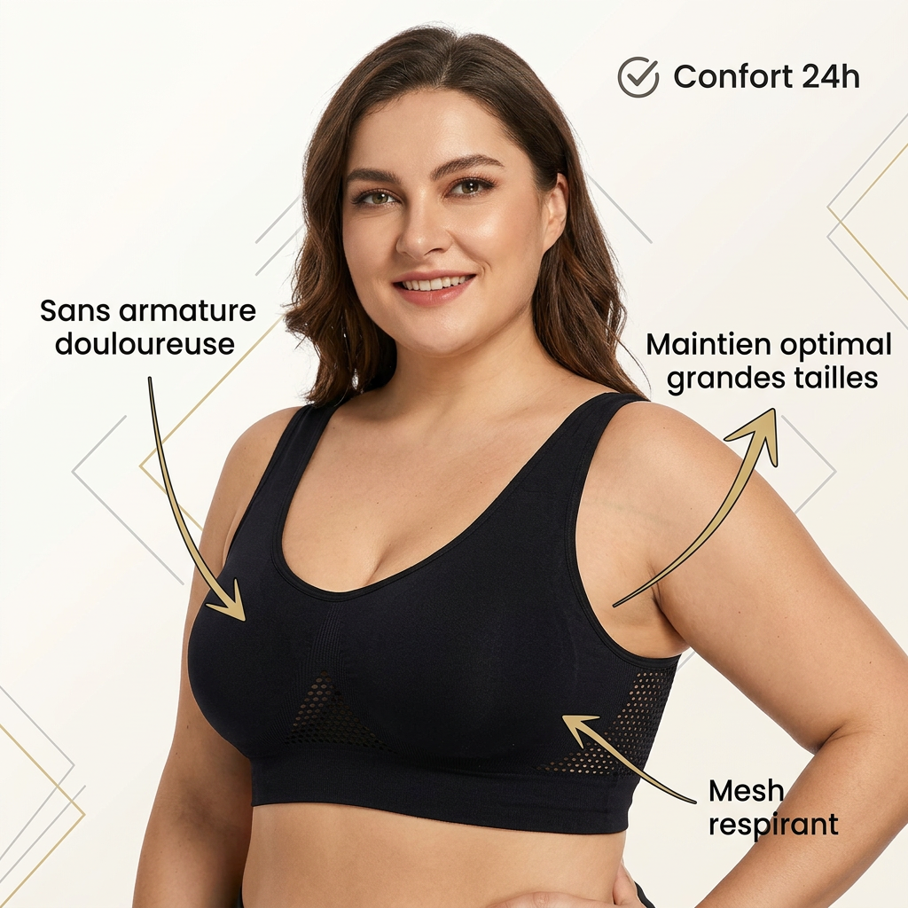 Soutien-gorge sport grande taille sans armature,  mesh respirant, maintien fort, S à 5XL