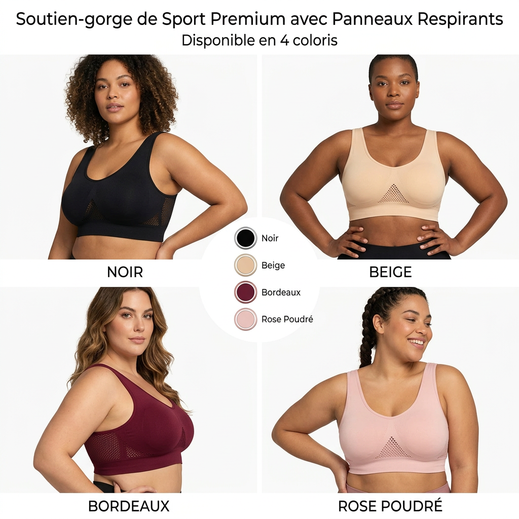 Soutien-gorge sport grande taille sans armature,  mesh respirant, maintien fort, S à 5XL
