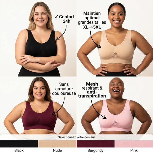 Soutien-gorge sport sans armature,  mesh respirant, maintien fort, S à 5XL