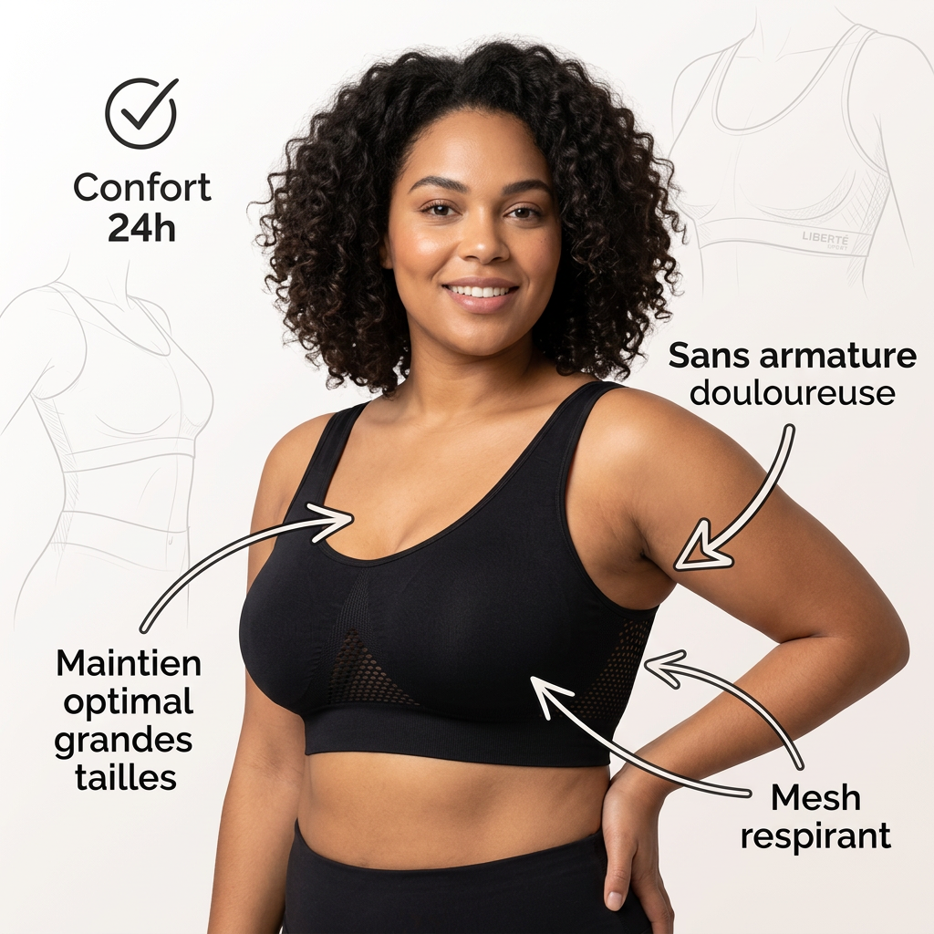 Soutien-gorge sport grande taille sans armature,  mesh respirant, maintien fort, S à 5XL