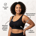 Soutien-gorge sport grande taille sans armature,  mesh respirant, maintien fort, S à 5XL